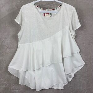 Meadow Rue Blouse Top Sz S White Linen Blend Ruffle Tiered Asymmetrical
Raw Hem